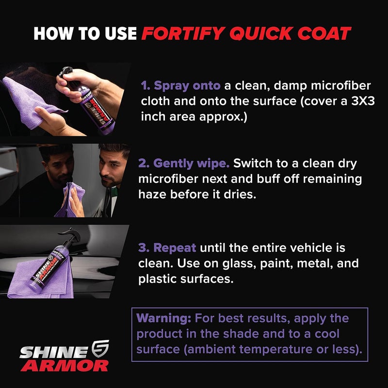 SHINE ARMOR Fortify Quick Coat – 3-in-1 Ceramic Coating Spray (8oz) | Waterless Wash, Shine & Protection | Streak-Free, Hydrophobic Car Wax for Paint & Trim - Image 2